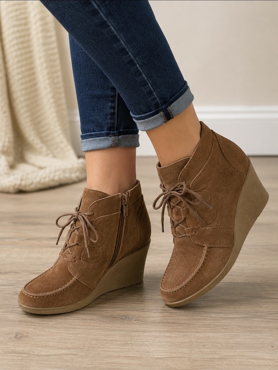 MIA Shoes - MIA Berdina Brown Suede Wedge Ankle Booties Size 8.5